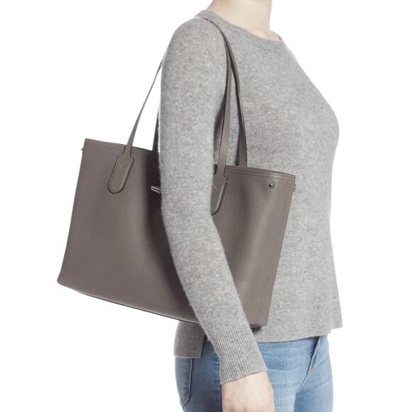 Longchamp Le Roseau Essential Tote Bag Shoulder Bag Pebble Leather Gray - Picture 2 of 15